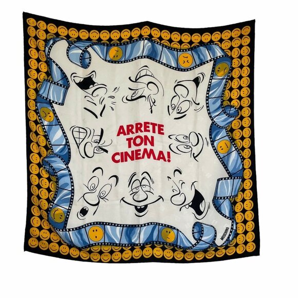 Vtg 90’s Moschino ‘Arrete Ton Cinema’ Silk Scarf
